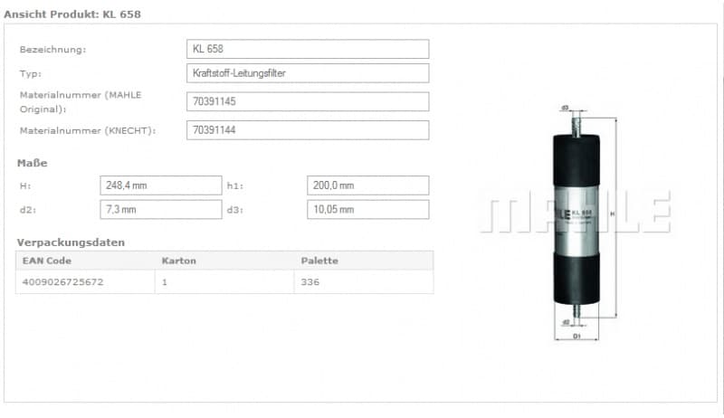 Filter diesel fuel KL658