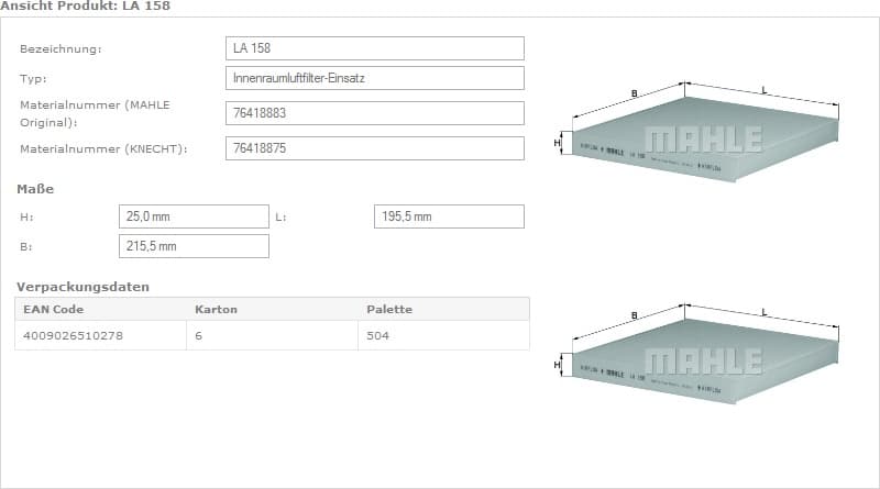 Filter cabin LA158 - image 3