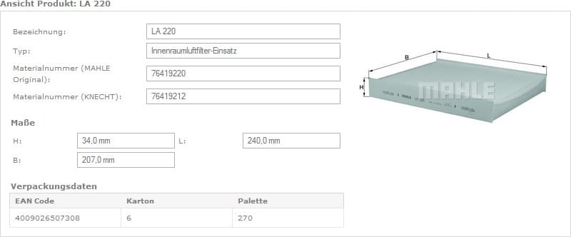 Filter cabin LA220 - image 9
