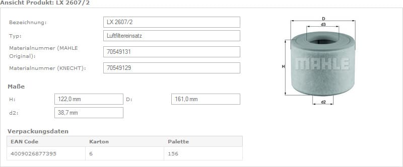 Filter air LX2607/2 - image 3
