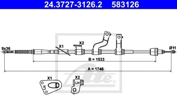 Cable Pull, parking brake 24.3727-3126.2