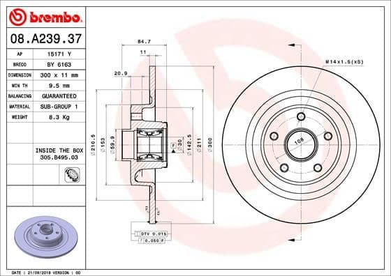 Brake Disc PRIME LINE - With Bearing Kit 08.A239.37