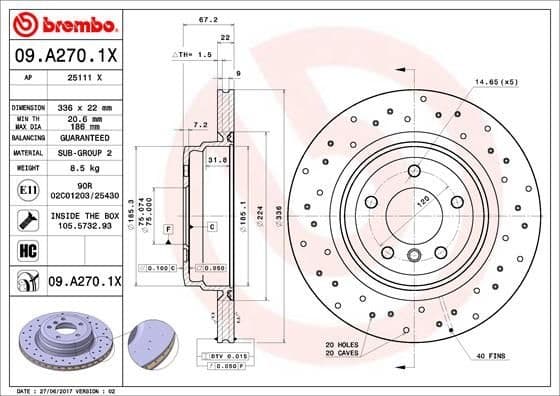 Brake Disc XTRA LINE - Xtra 09.A270.1X