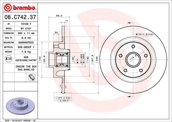 Brake Disc PRIME LINE - With Bearing Kit 08.C742.37