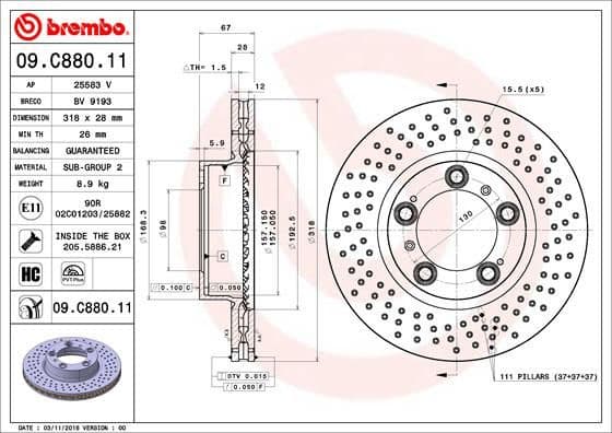 Brake Disc PRIME LINE - UV Coated 09.C880.11