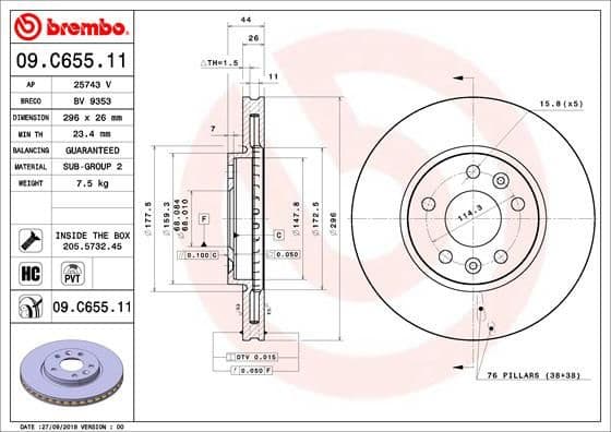 Brake discs kit front (2pcs), Top Quality 09.C655.11