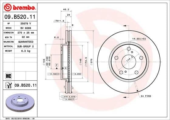 Brake Disc PRIME LINE - UV Coated 09.B520.11