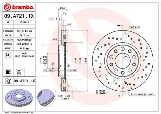 Brake Disc XTRA LINE - Xtra 09.A721.1X