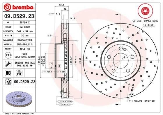Brake Disc PRIME LINE - Co-Cast 09.D529.23