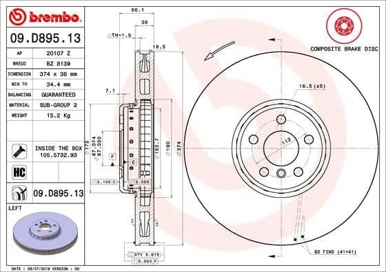 Brake disc, 1pcs FRONT, Top Quality 09.D895.13