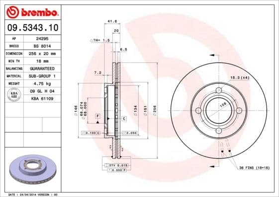 Brake Disc PRIME LINE 09.5343.10