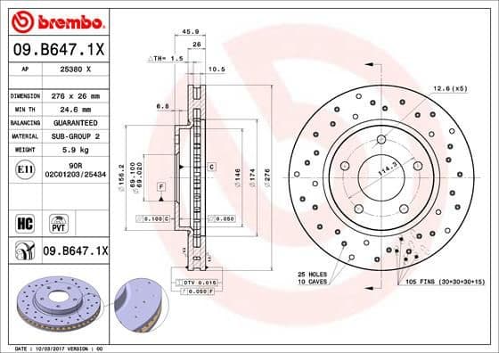 Brake Disc XTRA LINE - Xtra 09.B647.1X