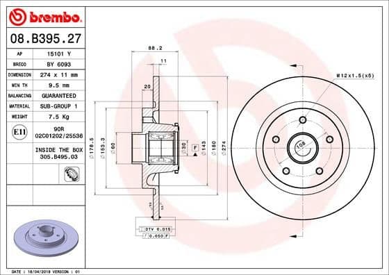Brake Disc PRIME LINE - With Bearing Kit 08.B395.27