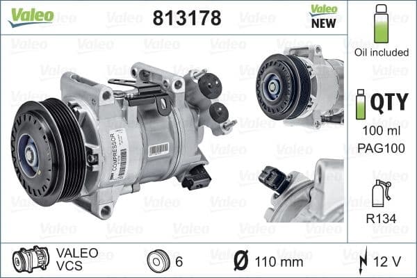 Compressor, air conditioning VALEO ORIGINS NEW OE TECHNOLOGY 813178