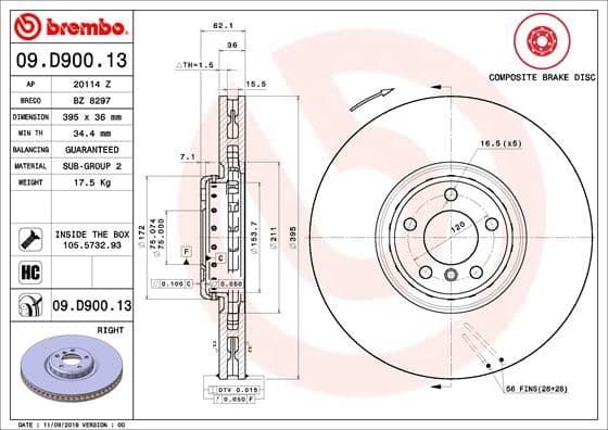Brake Disc PRIME LINE - Composite 09.D900.13