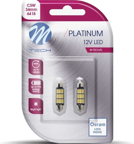 Lemputės MTECH PLATINUM C5W 2xLED 36mm - LB815WW-MTH