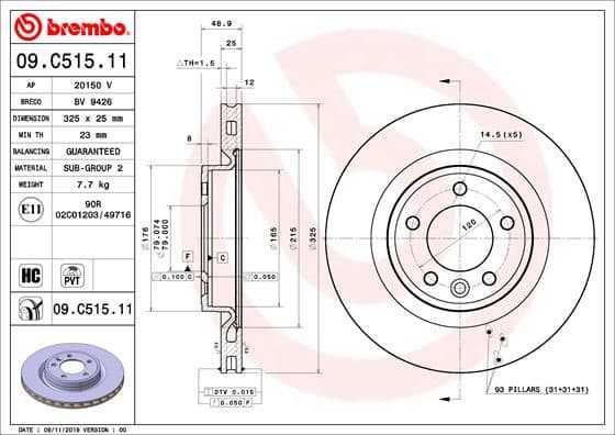 Brake Disc PRIME LINE - UV Coated 09.C515.11