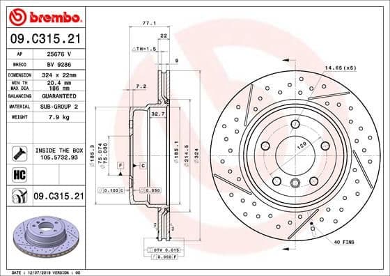 Brake Disc PRIME LINE - UV Coated 09.C315.21