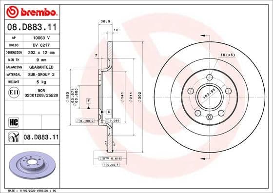 Brake Disc PRIME LINE - UV Coated 08.D883.11