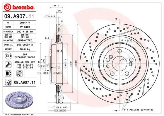 Brake Disc PRIME LINE - UV Coated 09.A907.11