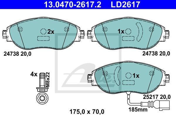 Brake Pad Set, disc brake ATE Ceramic 13.0470-2617.2
