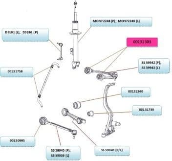 Mounting, control/trailing arm 00131303
