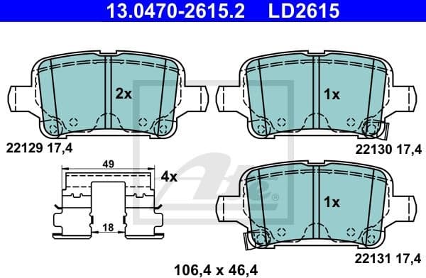 Brake Pad Set, disc brake ATE Ceramic 13.0470-2615.2